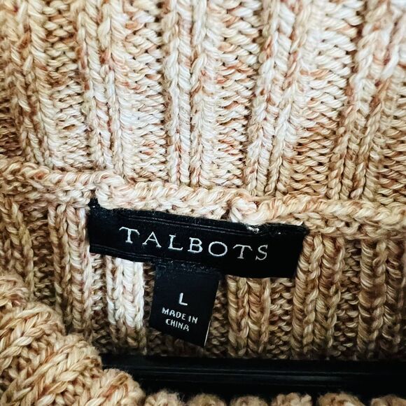 Talbots Sweater Women Size L Cowl Neck Cable Knot Gold Button Pink Cream - Picture 5 of 7